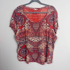 LUCKY BRAND | Orange Boho Patterned Short Sleeve Scoopneck Top Women’s Size 3X